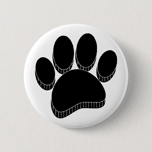 Badge Rond 5 Cm Empreinte de patte de chien noir dessinée à la mai (Devant)