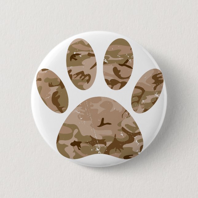 Badge Rond 5 Cm Empreinte de patte en détresse de Camo Dog du dése (Devant)