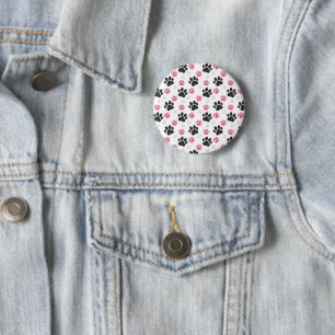 Badge Rond 5 Cm Empreinte de patte rose noir Chien propriétaire Am