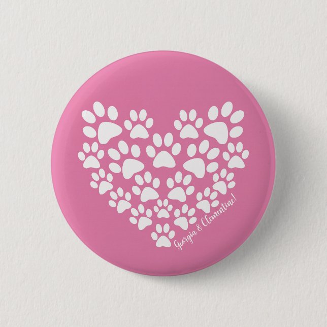 Badge Rond 5 Cm Empreinte de patte rose personnalisé (Devant)