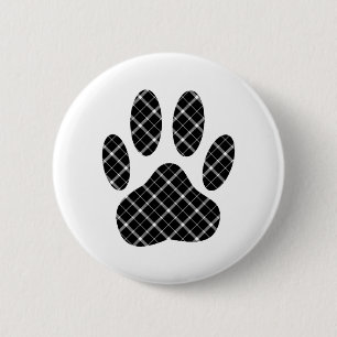 Badge Rond 5 Cm Empreinte de patte Tartan Noir Et Blanc
