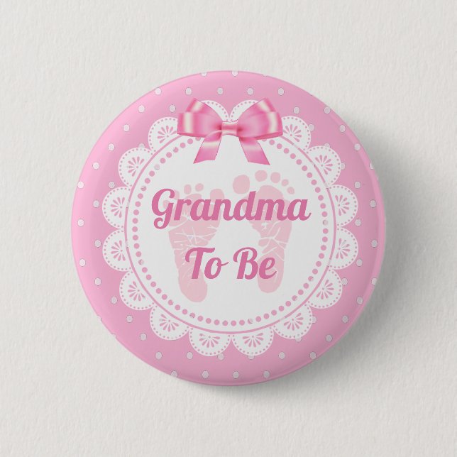 Badge Rond 5 Cm Empreintes Bébé Rose Grand-mère pour être Baby sho (Devant)