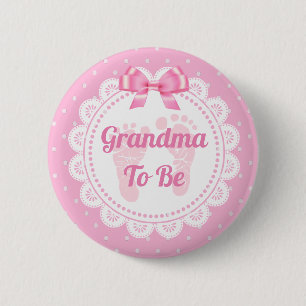 Badge Rond 5 Cm Empreintes Bébé Rose Grand-mère pour être Baby sho