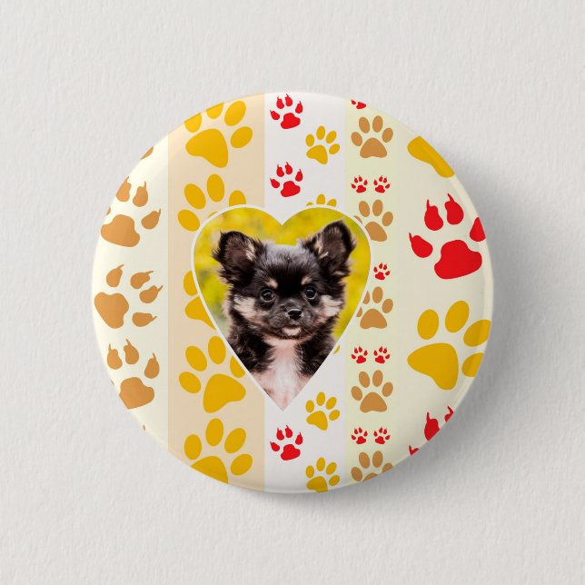 Badge Rond 5 Cm Empreintes de pattes cardiaques du Chihuahua (Devant)