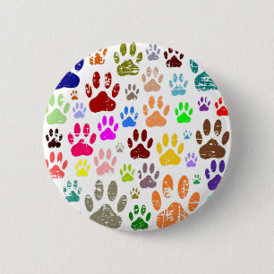 Badge Rond 5 Cm Empreintes de pattes de chiens colorés en détresse