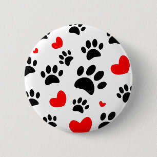 Badge Rond 5 Cm Empreintes de pattes De Chiens Random Et Coeurs Ro
