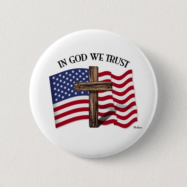 Badge Rond 5 Cm En Dieu nous faisons confiance à la croix robuste  (Devant)