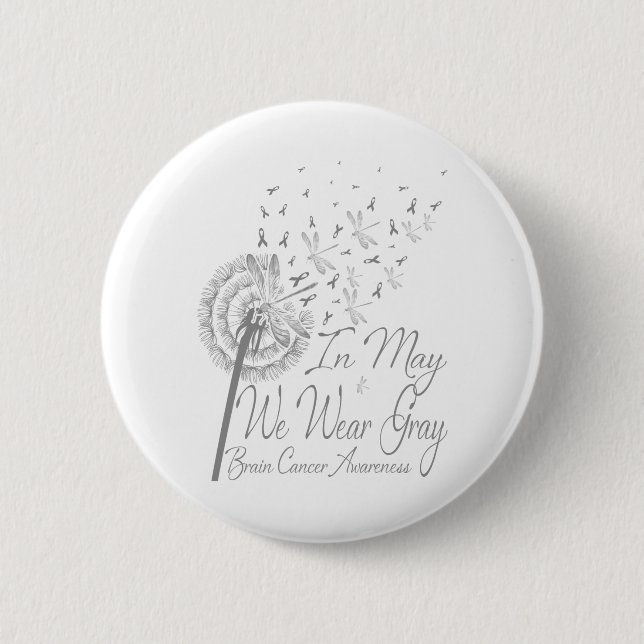 Badge Rond 5 Cm En Mai, Nous Portons Gris Cerveau Cancer Sensibili (Devant)