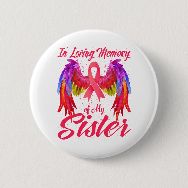 Badge Rond 5 Cm En Mémoire Amoureuse De Ma Soeur Ailes Cancer Du S (Devant)