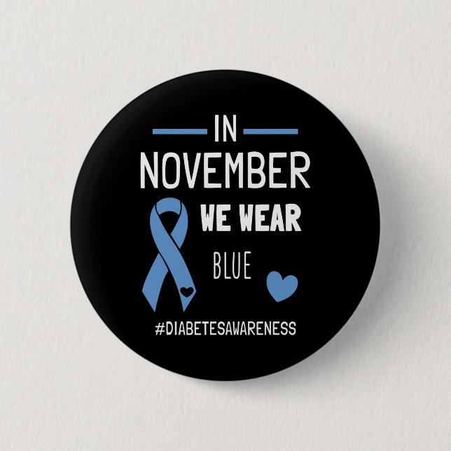 Badge Rond 5 Cm En Novembre Nous Portons Bleu Diabétique Type 1 Di (Devant)