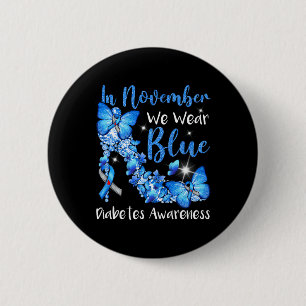 Badge Rond 5 Cm En Novembre Nous Portons Bleu Papillons Diabète Aw