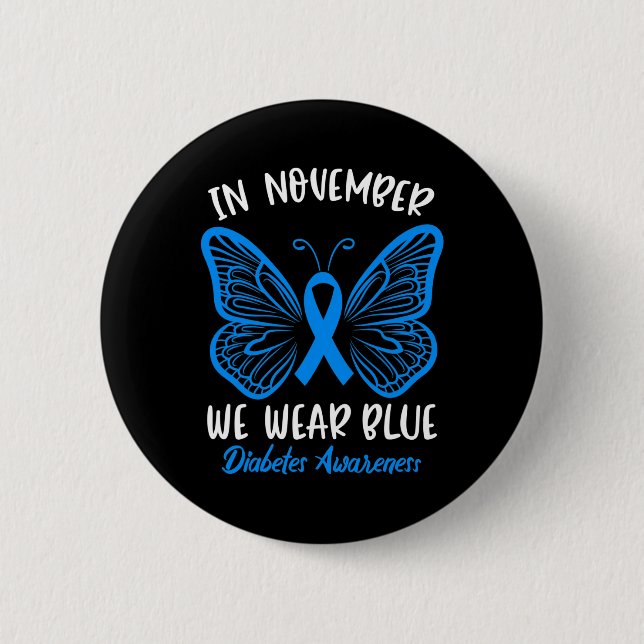 Badge Rond 5 Cm En Novembre, nous portons Blue Diabetes Sensibilis (Devant)