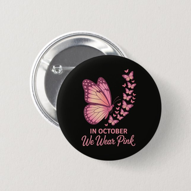 Badge Rond 5 Cm En octobre Papillon Rose Poitrine (Devant & derrière)