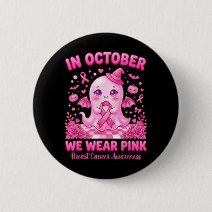 Badge Rond 5 Cm En Octobre Portez en Rose Sorcière Fantôme Cancer