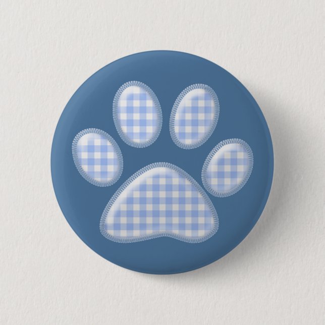 Badge Rond 5 Cm en vichy patte chat - bleu (Devant)