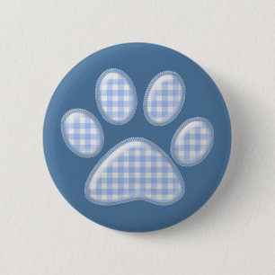 Badge Rond 5 Cm en vichy patte chat - bleu