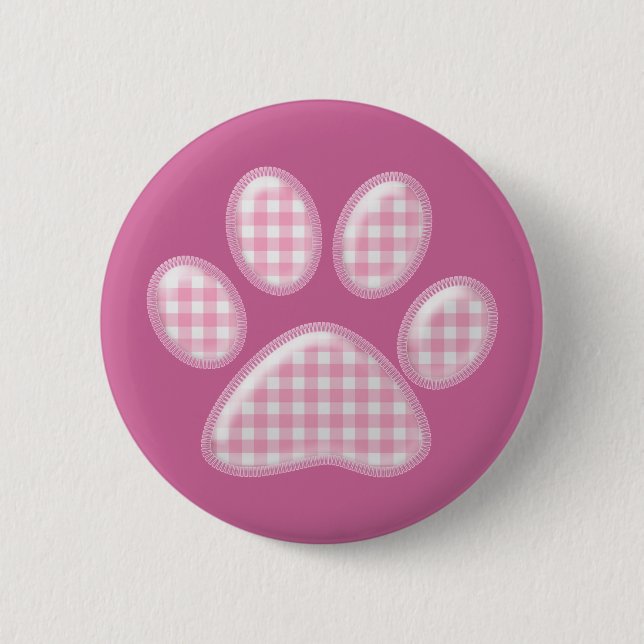 Badge Rond 5 Cm en vichy patte de chat rose (Devant)