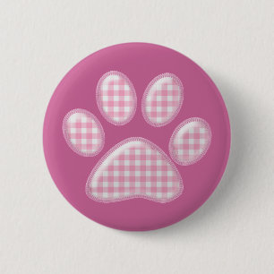 Badge Rond 5 Cm en vichy patte de chat rose