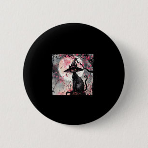Badge Rond 5 Cm Enchanter Chat noir et sorcière Casquette Hallowee