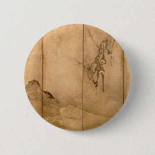 Badge Rond 5 Cm Encre japonaise sur papier Gibbons Primates & Pays