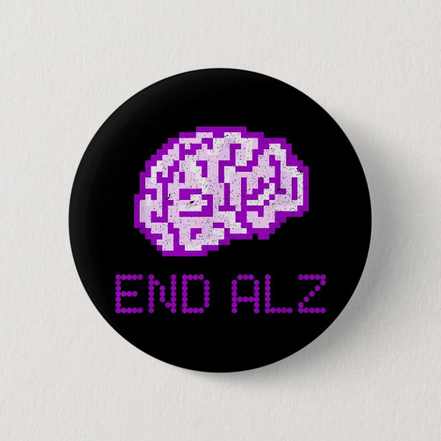 Badge Rond 5 Cm ENDALZ_ Pixel Brain Fin de la maladie d'Alzheimer (Devant)