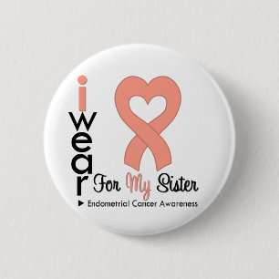 Badge Rond 5 Cm Endometrial Cancer Peach Heart Ribbon SISTER