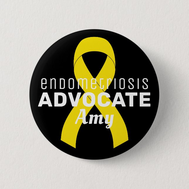 Badge Rond 5 Cm Endometriosis Advocate Ribbon Black Button (Devant)