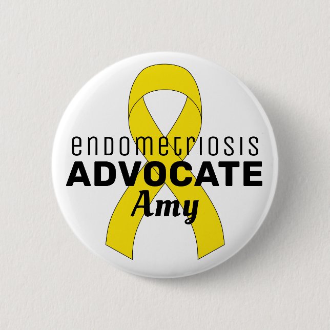 Badge Rond 5 Cm Endometriosis Advocate Ribbon White Button (Devant)