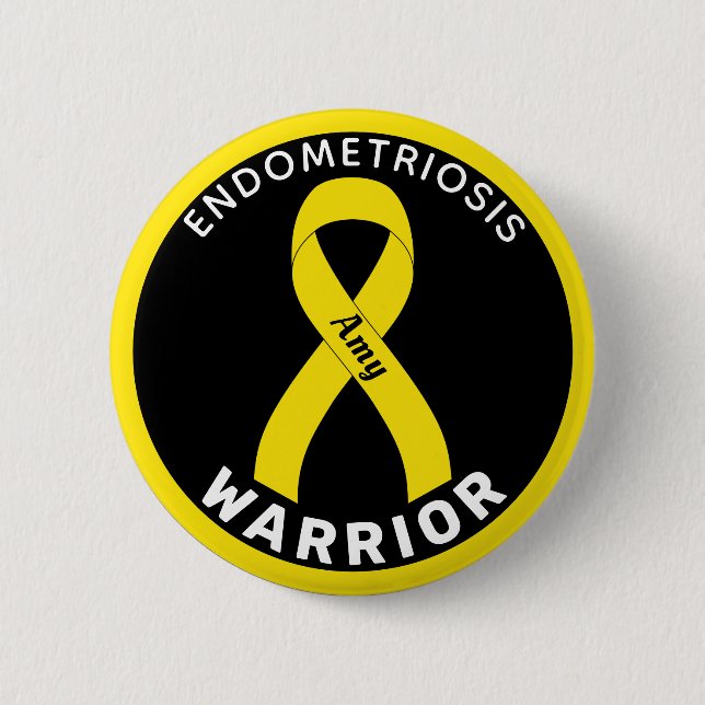 Badge Rond 5 Cm Endometriosis Warrior Ribbon Black Button (Devant)