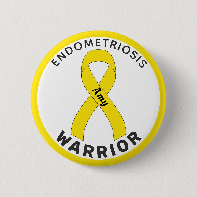 Badge Rond 5 Cm Endometriosis Warrior Ribbon White Button (Devant)