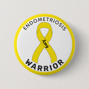 Badge Rond 5 Cm Endometriosis Warrior Ribbon White Button