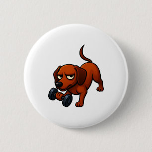 Badge Rond 5 Cm Energie dachshund dumbbell motivation comique