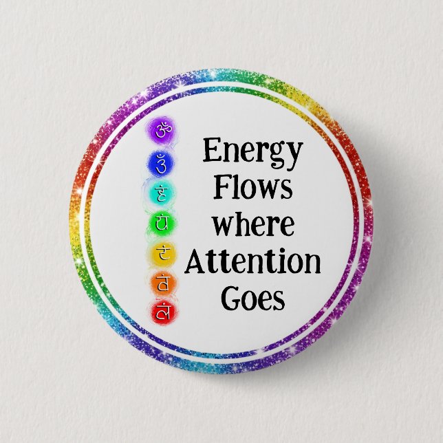 Badge Rond 5 Cm Energy Flows Chakra Alignment Spiritual Awareness (Devant)