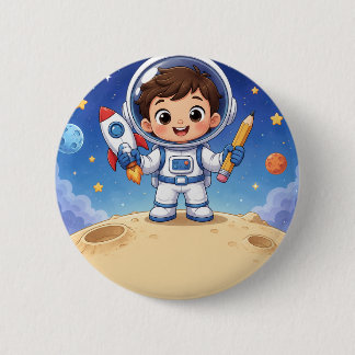 Badge Rond 5 Cm Enfant astronaute prêt à explorer