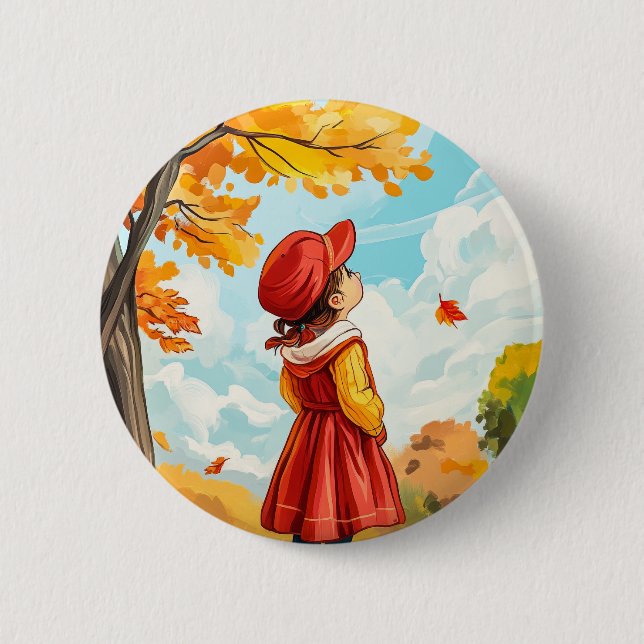 Badge Rond 5 Cm Enfant d'automne (Devant)