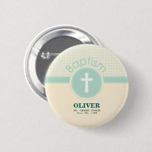Badge Rond 5 Cm Enfant de Dieu Baptême, Vert Neutre de Genre