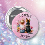 Badge Rond 5 Cm Enfant et chiot Tante pour être Baby shower<br><div class="desc">Tante pour être des boutons de baby shower. Ma petite fille adorable assise à côté de son petit chiot German Shepherd dans une parcelle de jolies fleurs d'aquarelle. Papillons roses et bleus et jolies fleurs sauvages.</div>