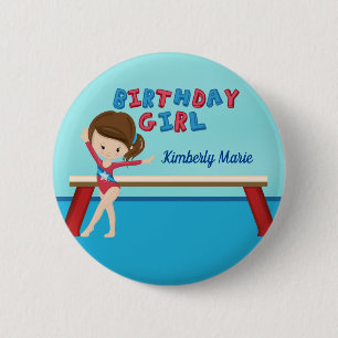 Badge Rond 5 Cm Enfant Gymnastique Monogramme bleu Fête d'annivers