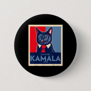 Badge Rond 5 Cm Enfant Lady Chat Vote Kamala Harris 2024 1