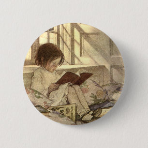 Badge Rond 5 Cm Enfant vintage Lire un livre, Jessie Willcox Smith