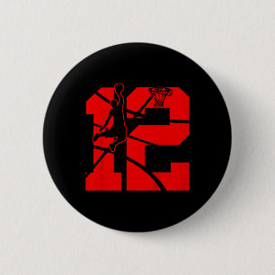 Badge Rond 5 Cm Enfants 12 ans 12e Basketball fête d'anniversaireT