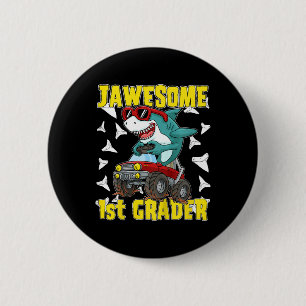 Badge Rond 5 Cm Enfants 1ère année Monster Truck Dinosaur Megalodo