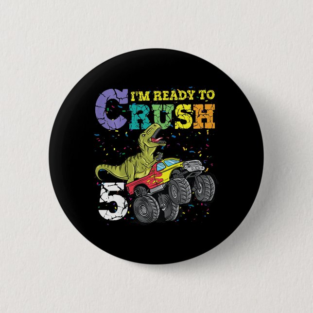 Badge Rond 5 Cm Enfants 5 Ans 5Anniversaire Dinosaur Trex garçon g (Devant)