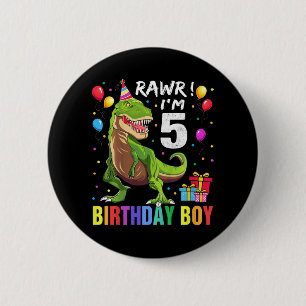 Badge Rond 5 Cm Enfants 5 ans 5e anniversaire garçon T Rex Dinosau