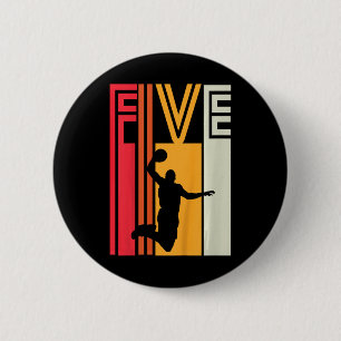 Badge Rond 5 Cm Enfants 5e anniversaire Basketball Lover cadeau 5