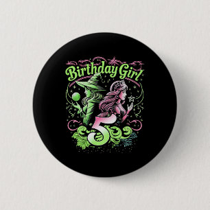 Badge Rond 5 Cm Enfants 5e Anniversaire Sorcière rose et verte 5 A