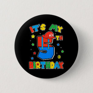 Badge Rond 5 Cm Enfants 5ème Anniversaire Garçon Super Joueur Thèm
