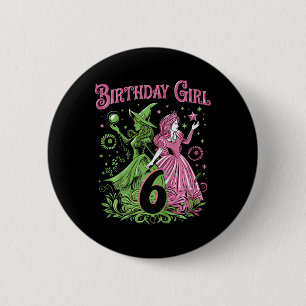 Badge Rond 5 Cm Enfants 6e Anniversaire Sorcière rose et verte 6 A