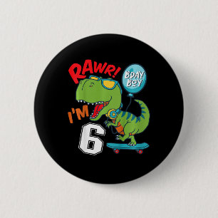 Badge Rond 5 Cm Enfants 6ème Anniversaire 6 Ans Garçon T-rex Skate