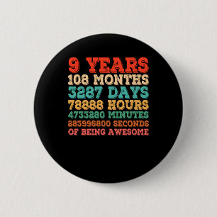 Badge Rond 5 Cm Enfants 9e anniversaire 9 ans Vintage Retro